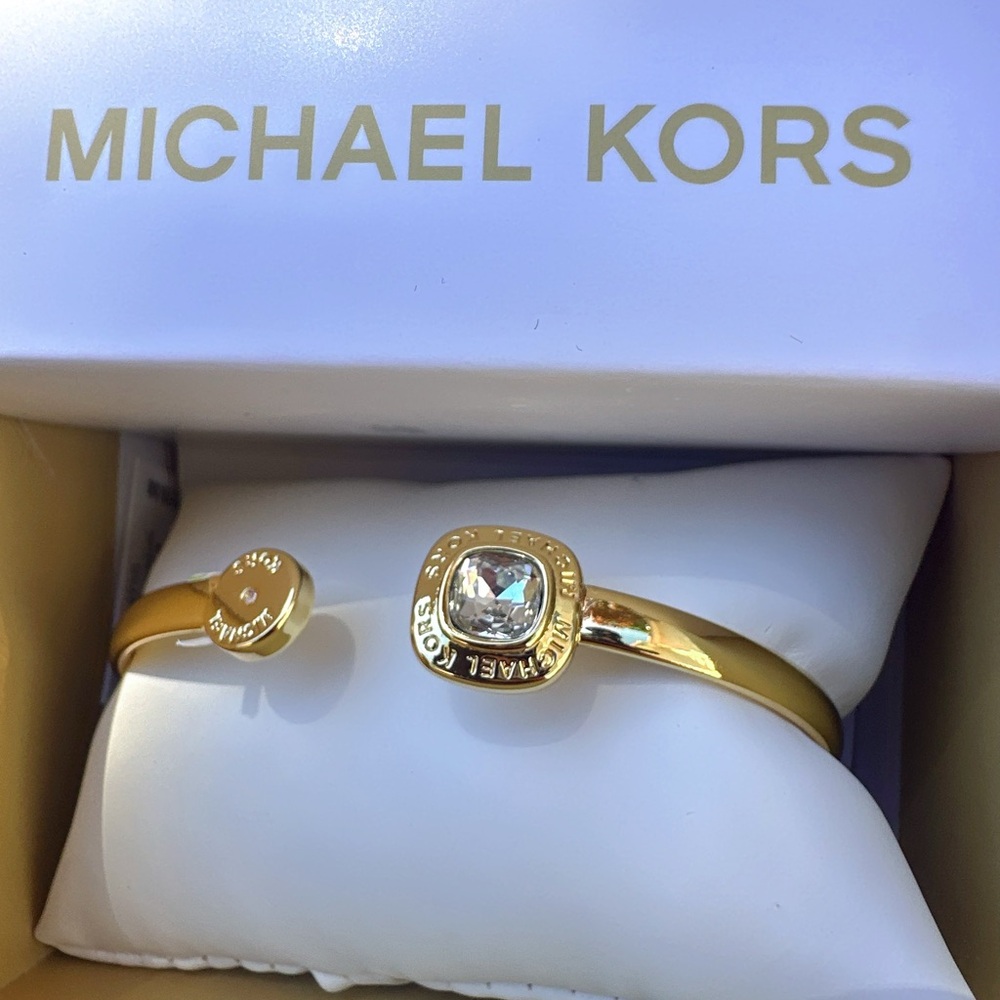 Michael Kors Brass adjustable bracelet bangle MKJX8154710 diamond logo signature